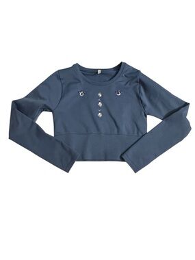 Embellished Blue Cropped Long Sleeve Top